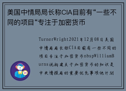 美国中情局局长称CIA目前有“一些不同的项目“专注于加密货币 